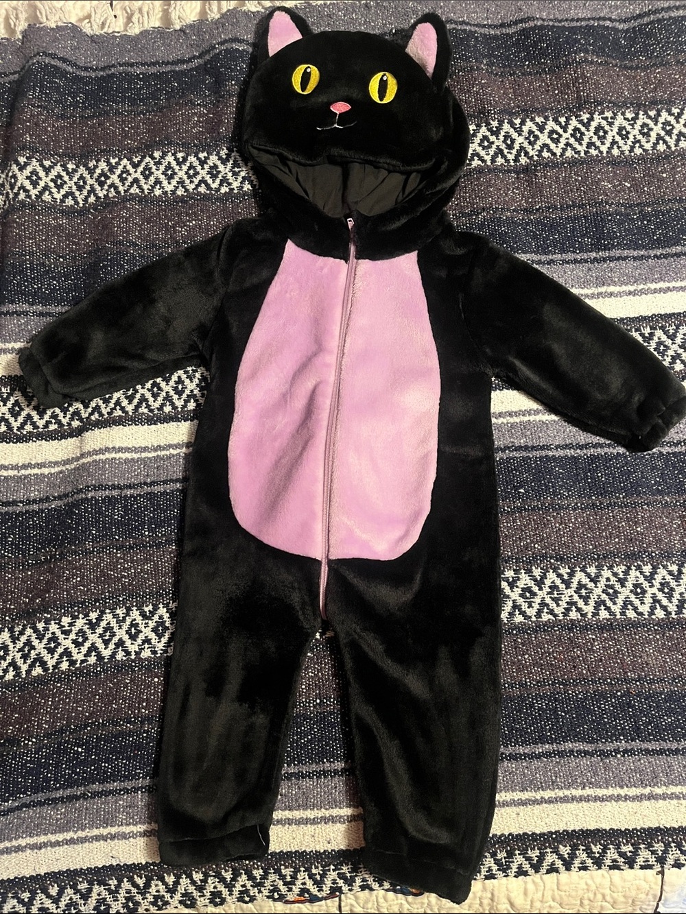 Toddlers Black and Purple Cat Costume Hooded Jumpsuit